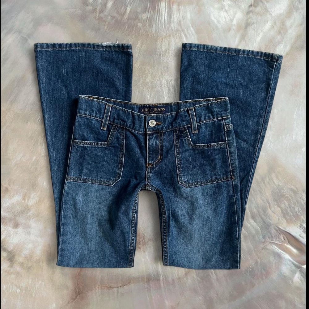 Juicy Couture Vintage 90s Low Rise Flare Jeans Dark Wash Denim Size 26 USA Made